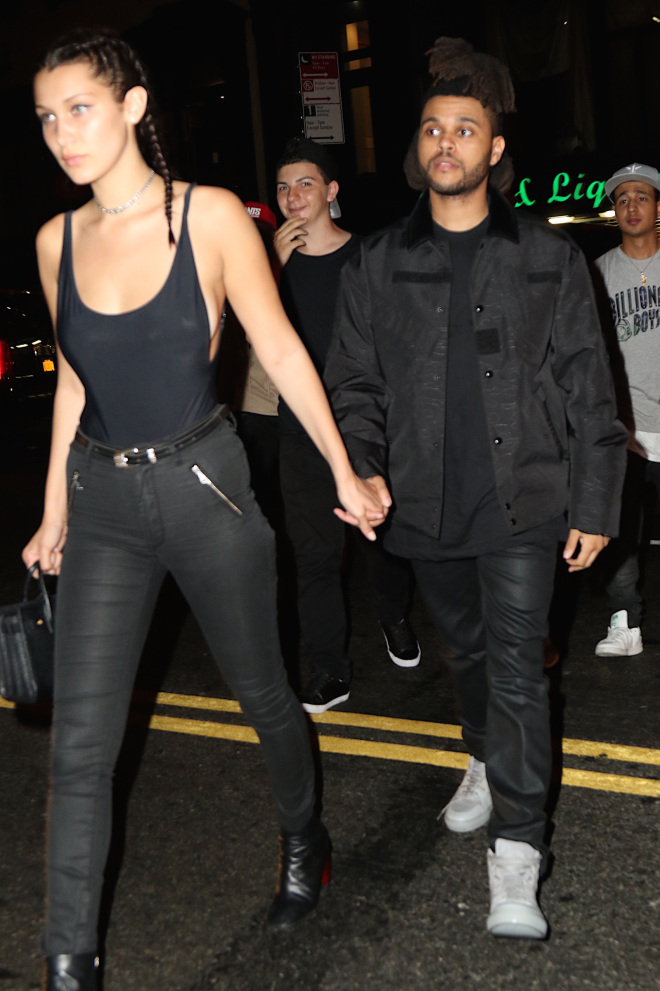 Bella Hadid and new boyfriend The Weekend were spotted leaving Up & Down nightclub after hanging with Justin Bieber, Rihanna, and Travis Scott Pictured: Bella Hadid, The Weekend Ref: SPL1120302 090915 Picture by: BlayzenPhotos / Splash News Splash News and Pictures Los Angeles:310-821-2666 New York:212-619-2666 London:870-934-2666 photodesk@splashnews.com